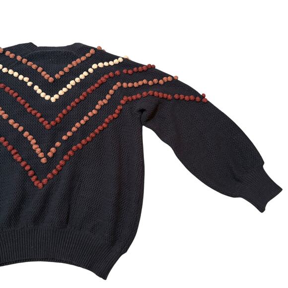 The Great. The Bobble Pom Pom Sweater Knit Navy Blue Brown - Size 1 / Small - Picture 11 of 14